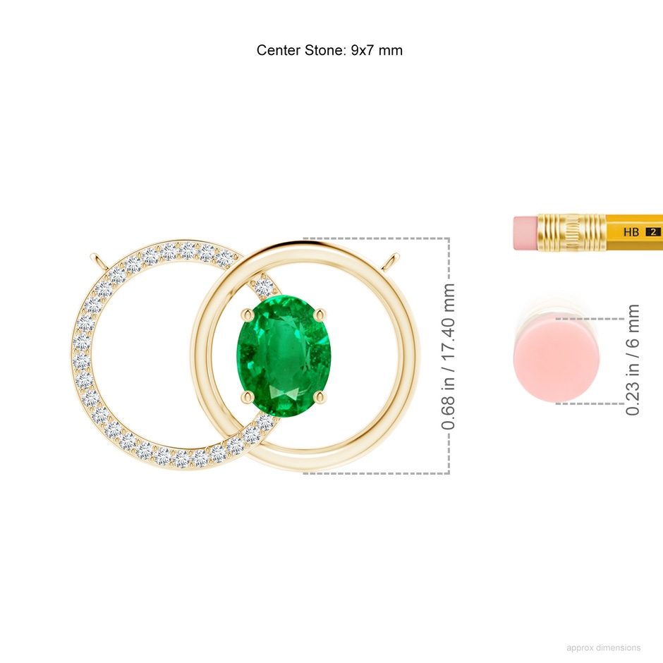 9x7mm AAA Emerald Interlocking Circle Necklace with Diamond Accents in Yellow Gold ruler