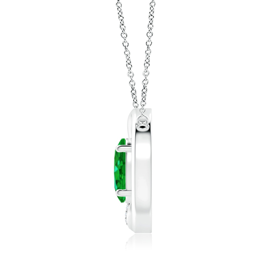 9x7mm AAAA Emerald Interlocking Circle Necklace with Diamond Accents in P950 Platinum side 199