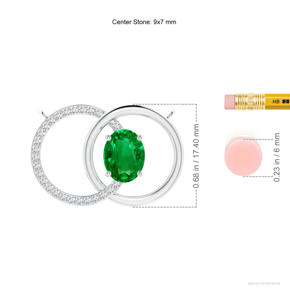 9x7mm AAAA Emerald Interlocking Circle Necklace with Diamond Accents in P950 Platinum ruler