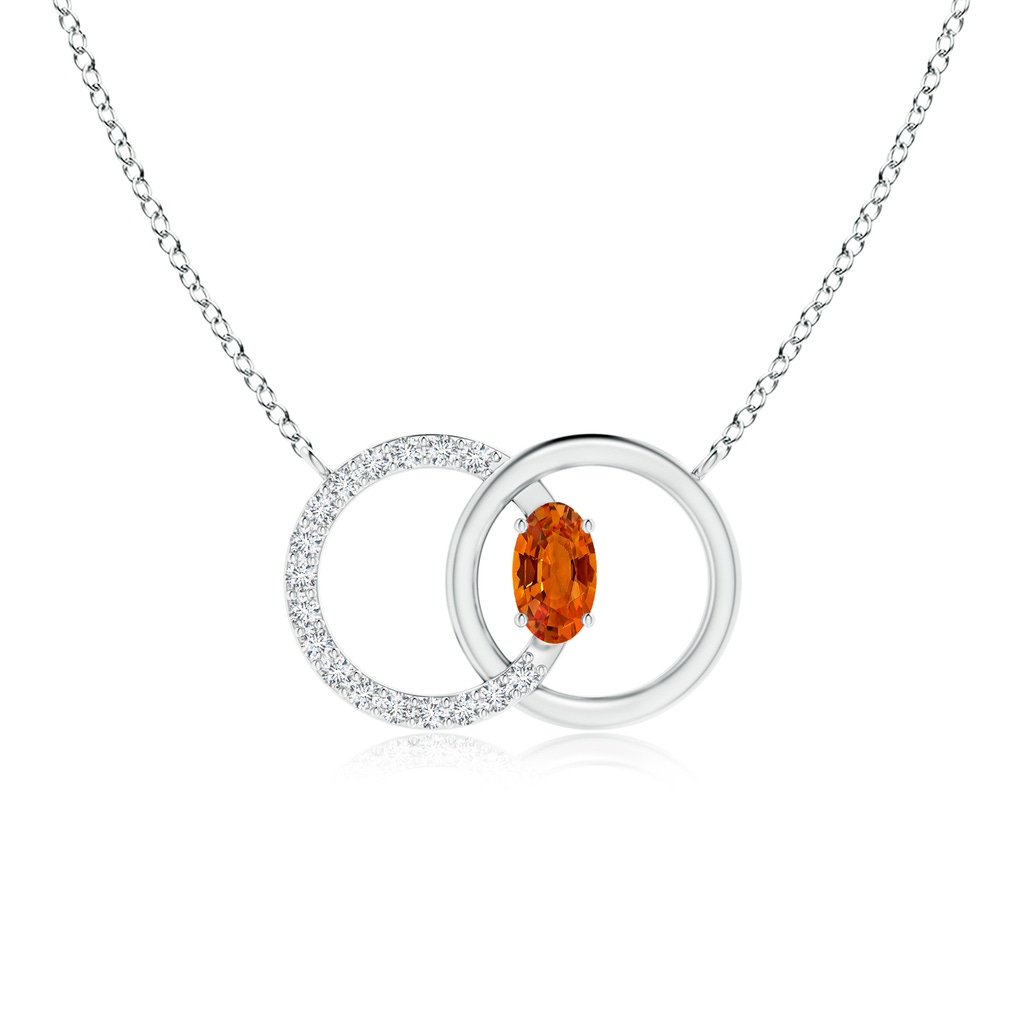 5x3mm AAAA Orange Sapphire Interlocking Circle Necklace with Diamonds in P950 Platinum