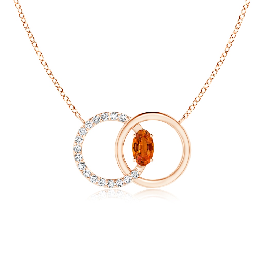 5x3mm AAAA Orange Sapphire Interlocking Circle Necklace with Diamonds in Rose Gold