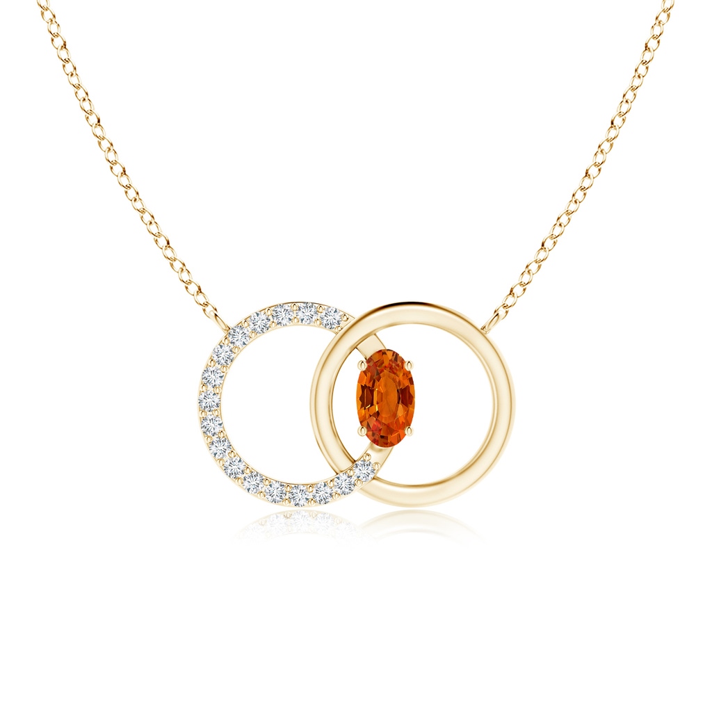 5x3mm AAAA Orange Sapphire Interlocking Circle Necklace with Diamonds in Yellow Gold