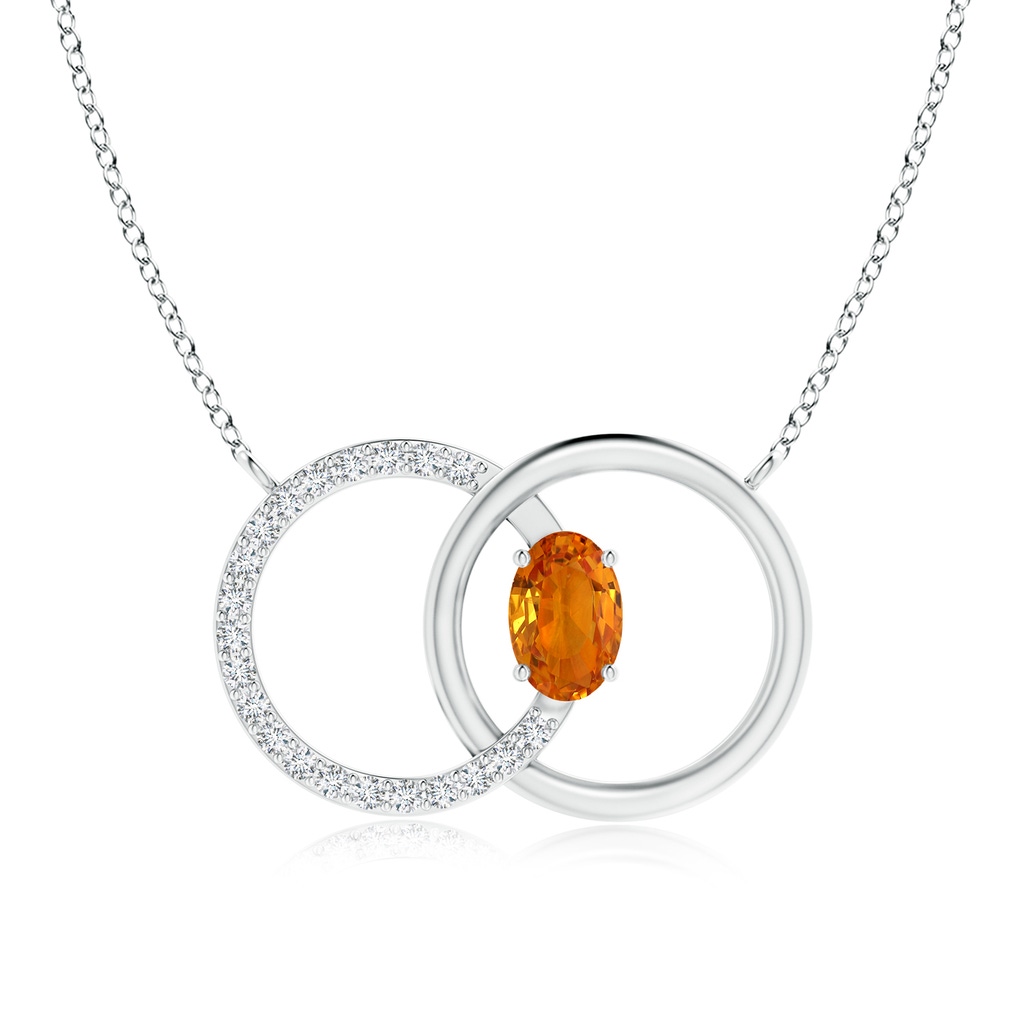 6x4mm AAA Orange Sapphire Interlocking Circle Necklace with Diamonds in White Gold