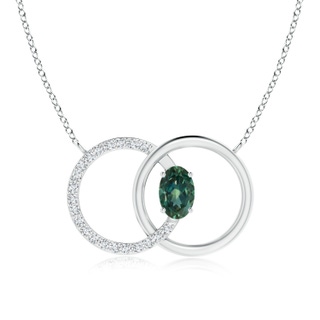 6x4mm AA Teal Montana Sapphire Interlocking Circle Necklace with Diamonds in P950 Platinum