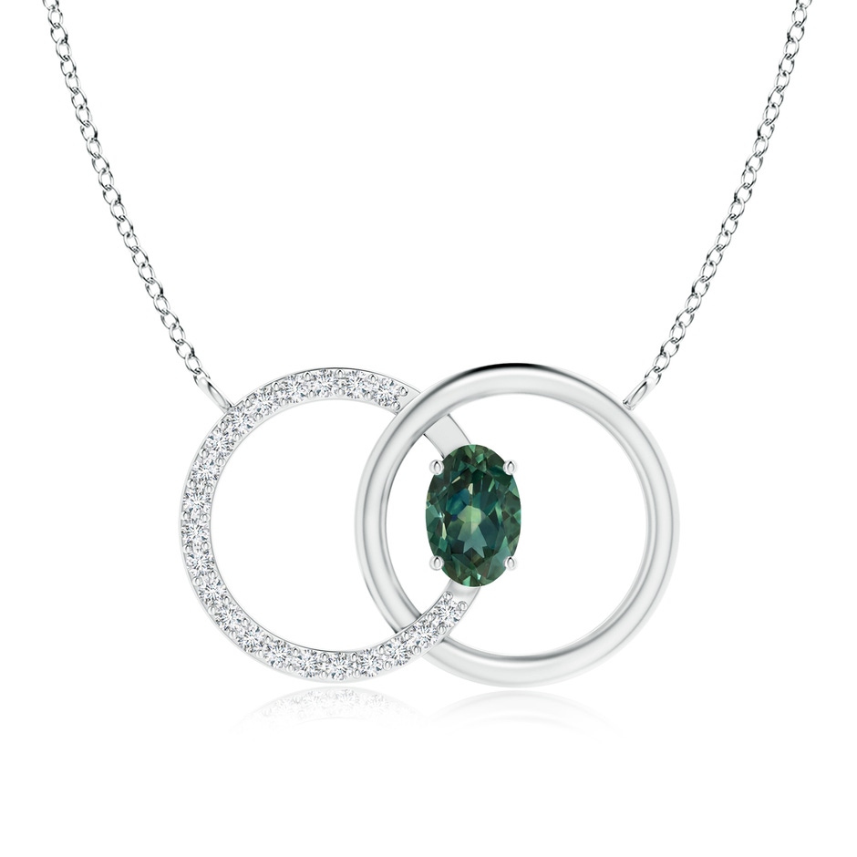 6x4mm AA Teal Montana Sapphire Interlocking Circle Necklace with Diamonds in P950 Platinum 