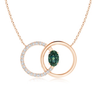 6x4mm AA Teal Montana Sapphire Interlocking Circle Necklace with Diamonds in Rose Gold