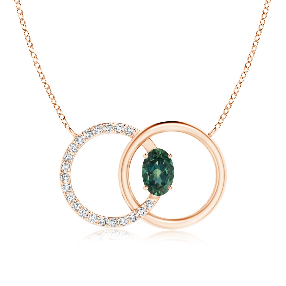 6x4mm AA Teal Montana Sapphire Interlocking Circle Necklace with Diamonds in Rose Gold 