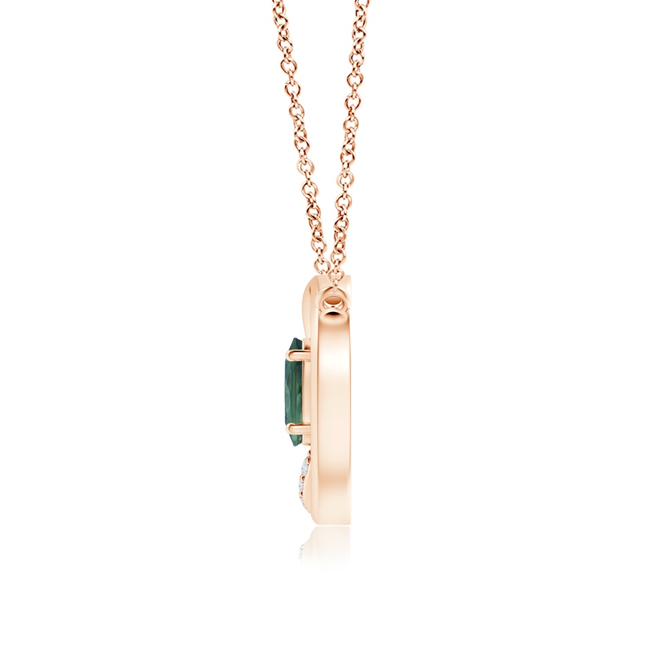 6x4mm AA Teal Montana Sapphire Interlocking Circle Necklace with Diamonds in Rose Gold side 1