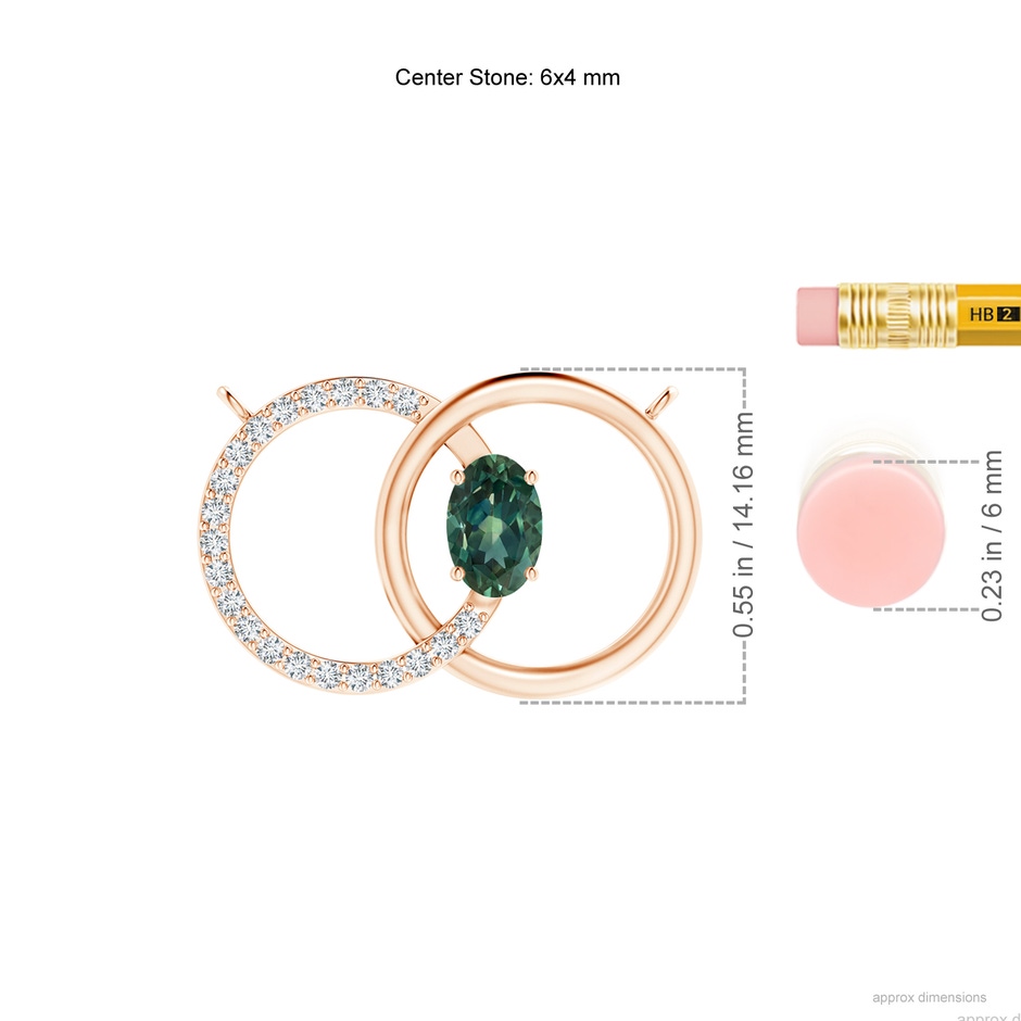 6x4mm AA Teal Montana Sapphire Interlocking Circle Necklace with Diamonds in Rose Gold ruler