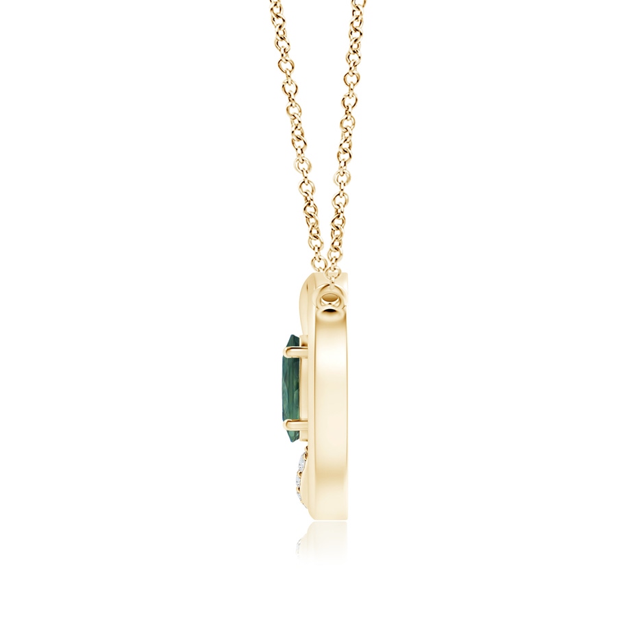 6x4mm AA Teal Montana Sapphire Interlocking Circle Necklace with Diamonds in Yellow Gold side 1