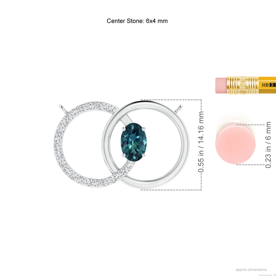 6x4mm AAA Teal Montana Sapphire Interlocking Circle Necklace with Diamonds in P950 Platinum ruler