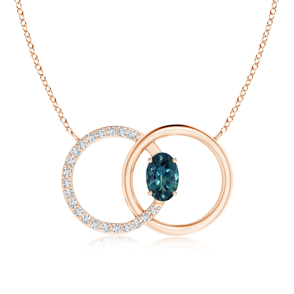 6x4mm AAA Teal Montana Sapphire Interlocking Circle Necklace with Diamonds in Rose Gold