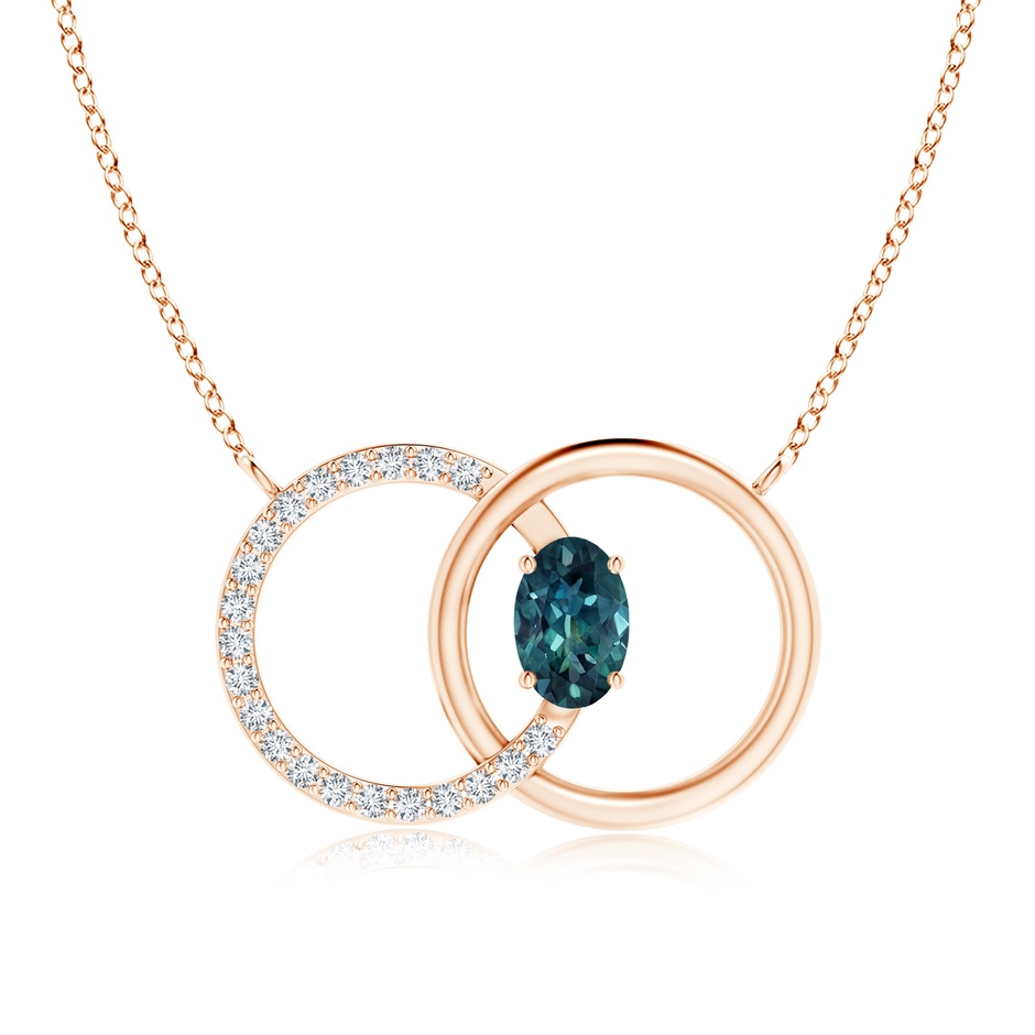 6x4mm AAA Teal Montana Sapphire Interlocking Circle Necklace with Diamonds in Rose Gold 