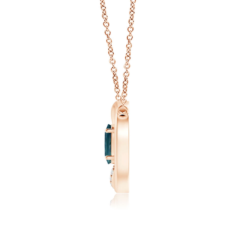 6x4mm AAA Teal Montana Sapphire Interlocking Circle Necklace with Diamonds in Rose Gold side 1