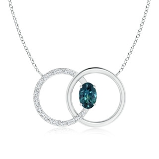 6x4mm AAA Teal Montana Sapphire Interlocking Circle Necklace with Diamonds in White Gold