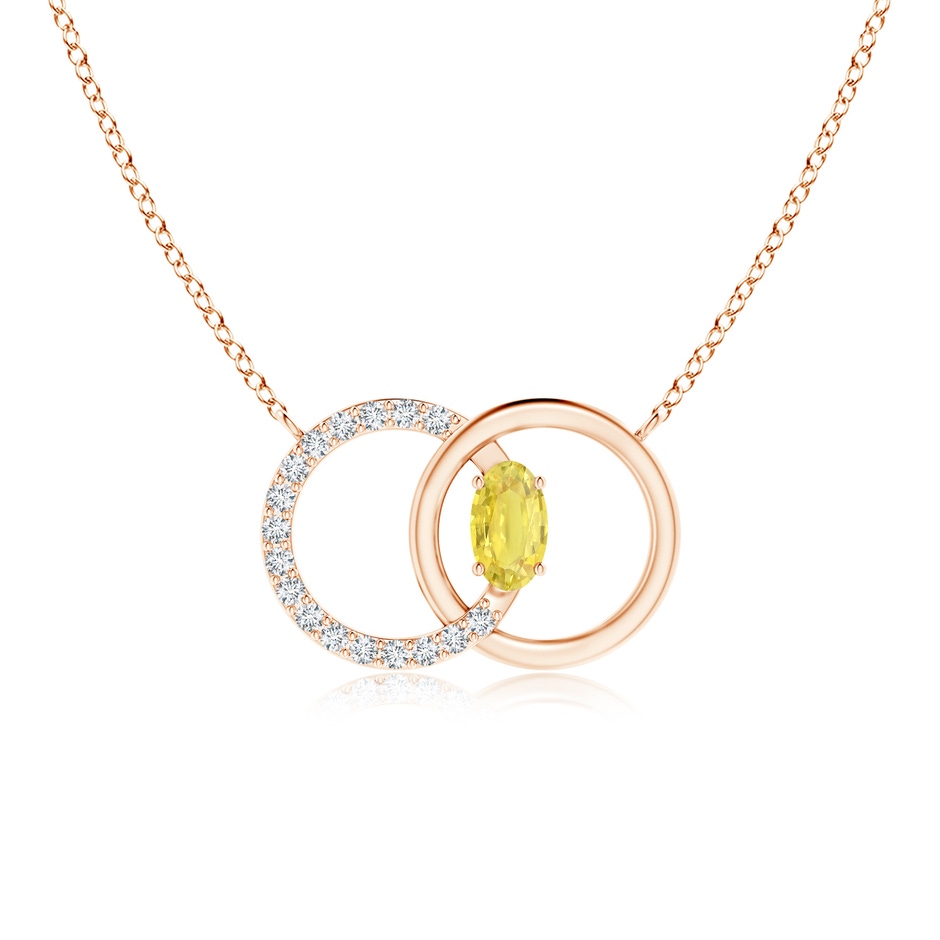 5x3mm A Yellow Sapphire Interlocking Circle Necklace with Diamonds in Rose Gold 