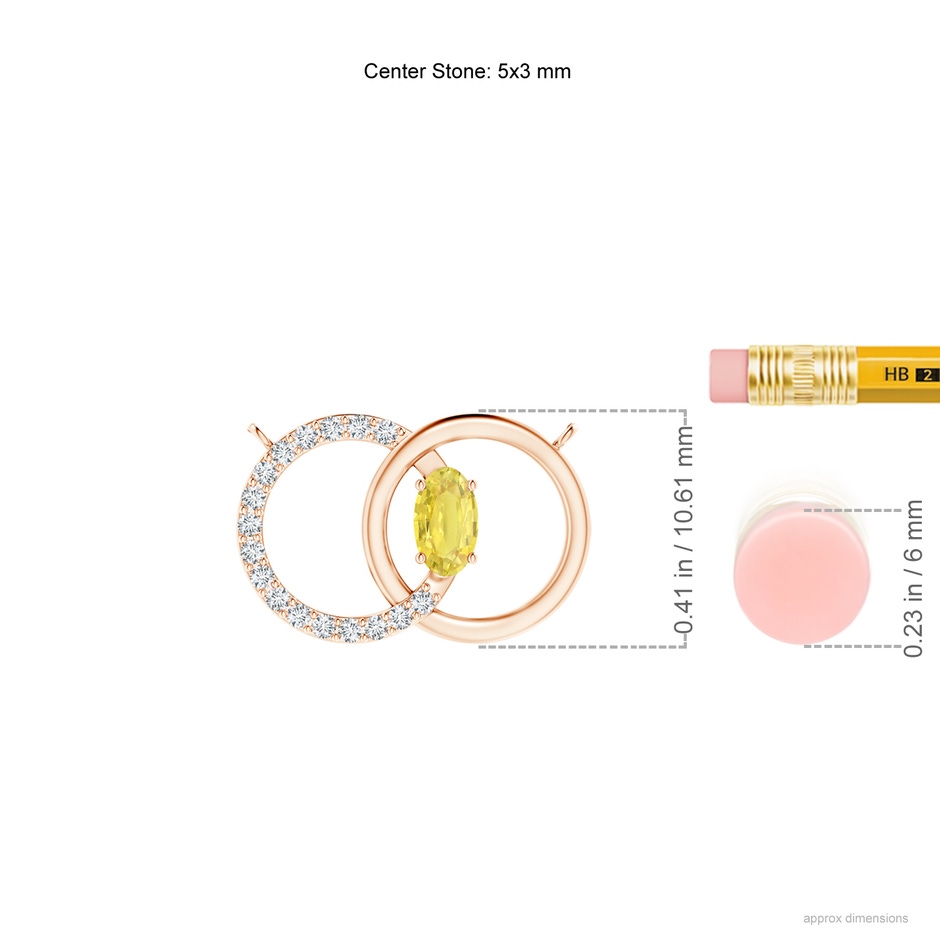 5x3mm A Yellow Sapphire Interlocking Circle Necklace with Diamonds in Rose Gold ruler