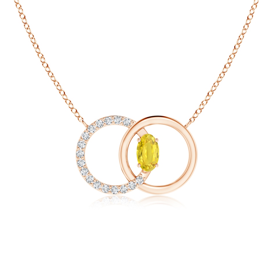 5x3mm AA Yellow Sapphire Interlocking Circle Necklace with Diamonds in Rose Gold 