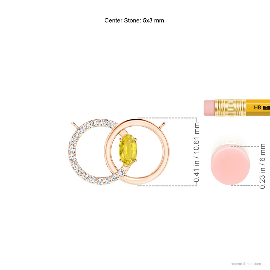 5x3mm AA Yellow Sapphire Interlocking Circle Necklace with Diamonds in Rose Gold ruler