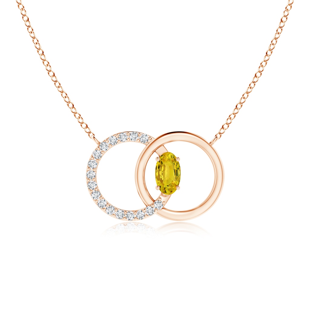 5x3mm AAAA Yellow Sapphire Interlocking Circle Necklace with Diamonds in Rose Gold