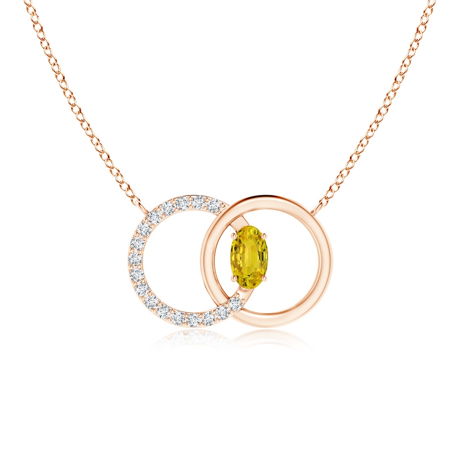 5x3mm AAAA Yellow Sapphire Interlocking Circle Necklace with Diamonds in Rose Gold 