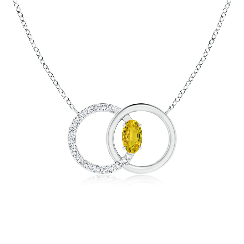 5x3mm AAAA Yellow Sapphire Interlocking Circle Necklace with Diamonds in White Gold