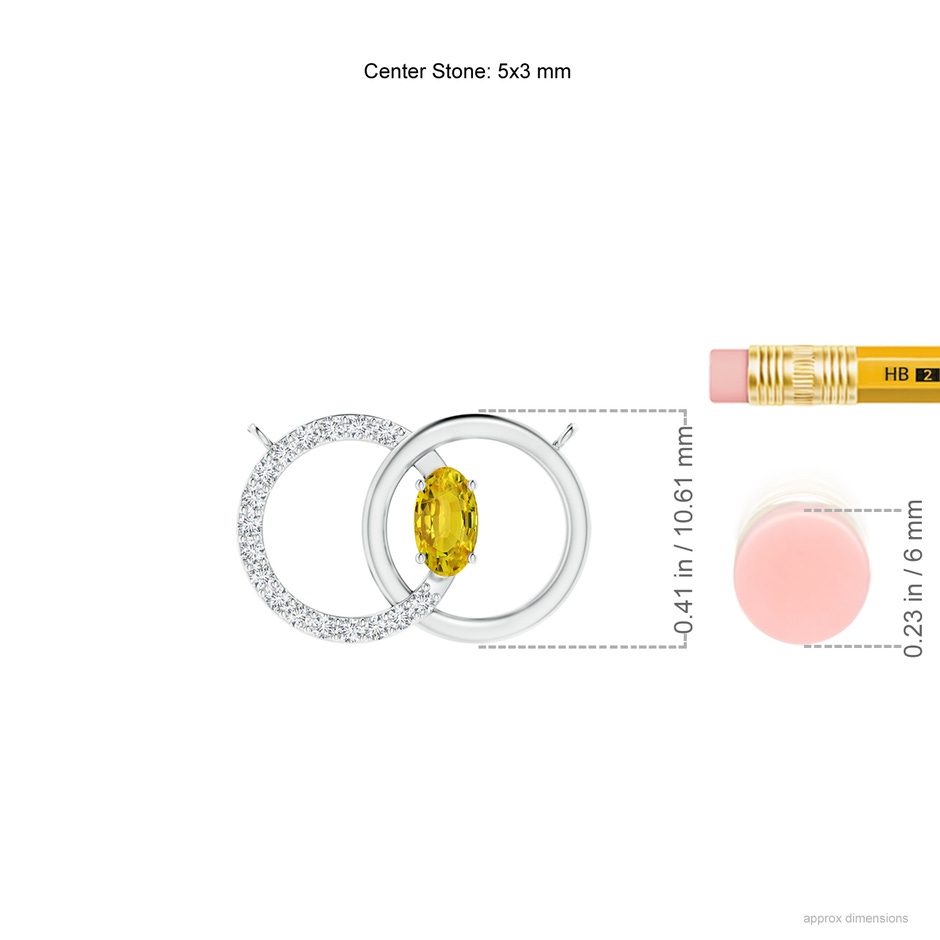 5x3mm AAAA Yellow Sapphire Interlocking Circle Necklace with Diamonds in White Gold ruler