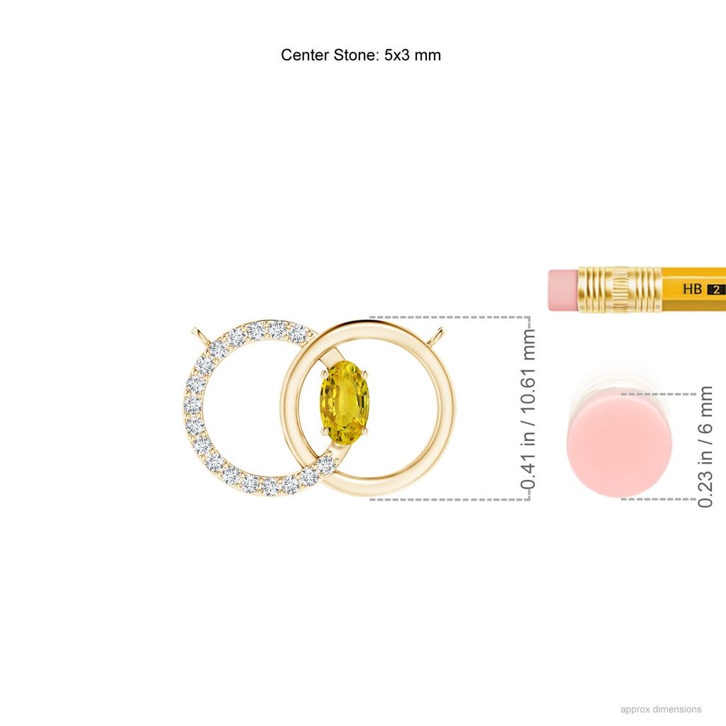5x3mm AAAA Yellow Sapphire Interlocking Circle Necklace with Diamonds in Yellow Gold Ruler