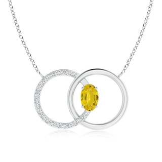 6x4mm AAA Yellow Sapphire Interlocking Circle Necklace with Diamonds in White Gold