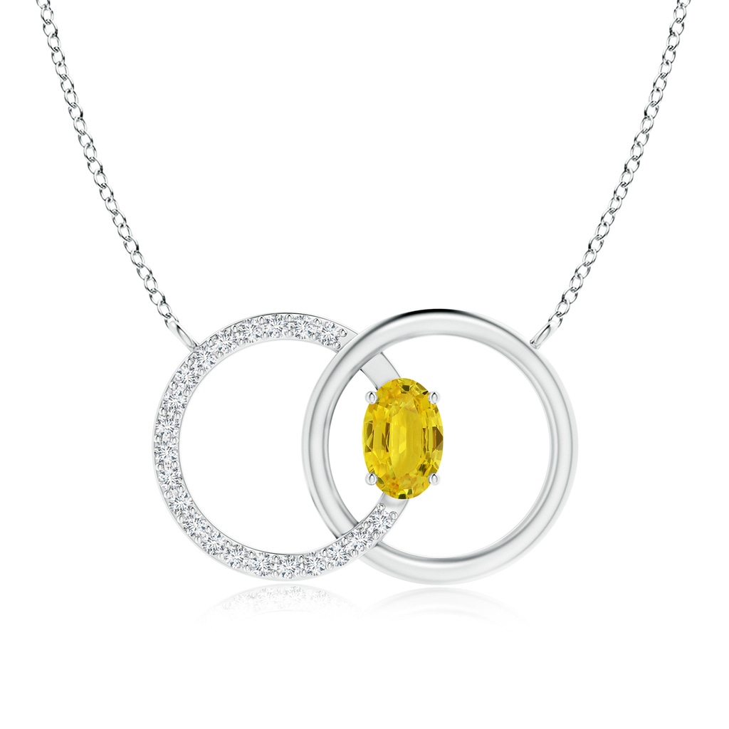 6x4mm AAA Yellow Sapphire Interlocking Circle Necklace with Diamonds in White Gold