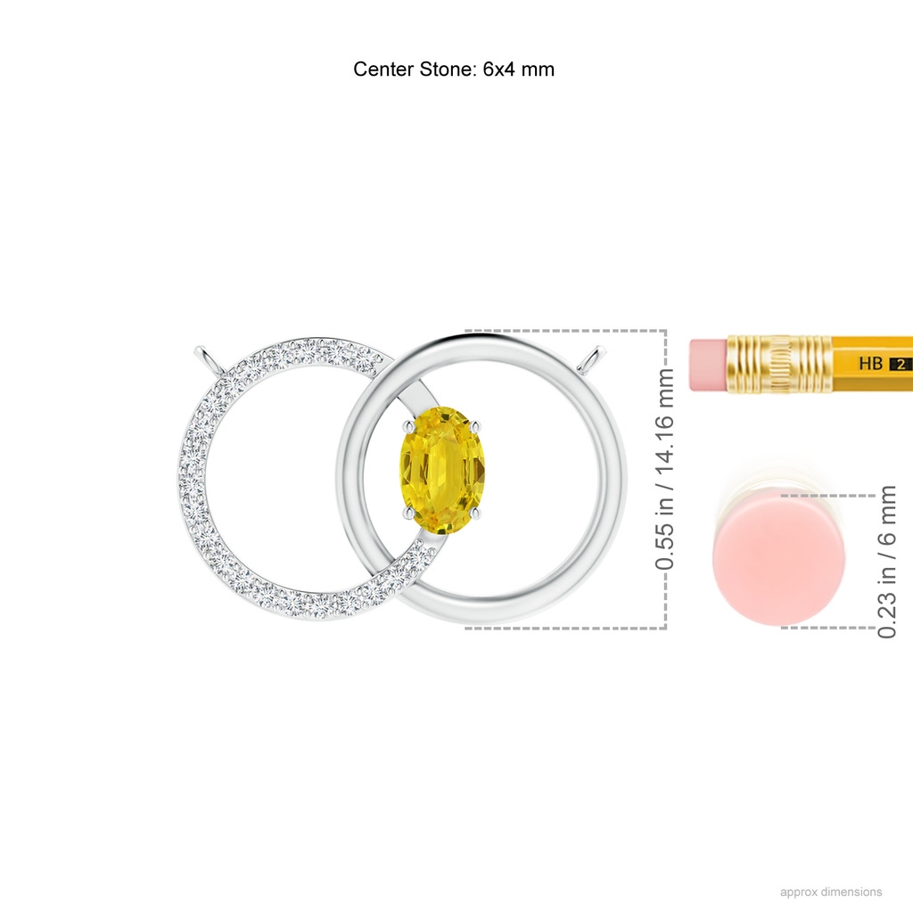 6x4mm AAA Yellow Sapphire Interlocking Circle Necklace with Diamonds in White Gold Ruler