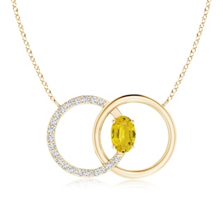 6x4mm AAA Yellow Sapphire Interlocking Circle Necklace with Diamonds in Yellow Gold