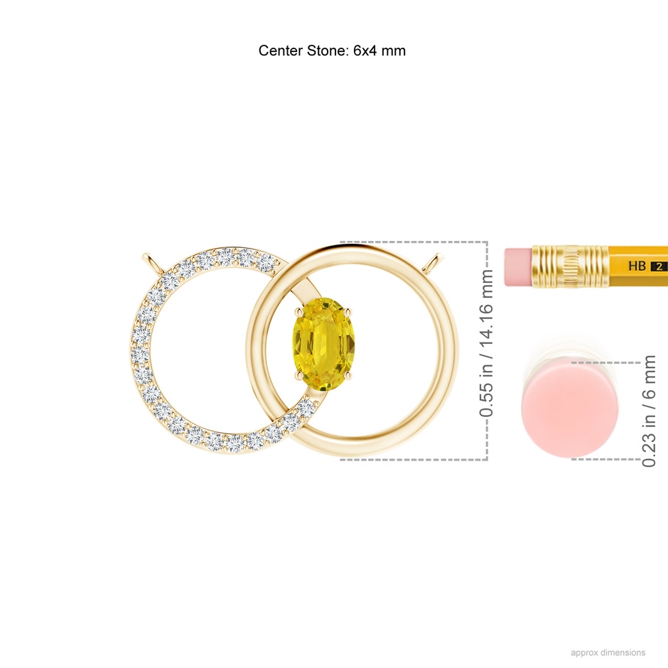 6x4mm AAA Yellow Sapphire Interlocking Circle Necklace with Diamonds in Yellow Gold ruler