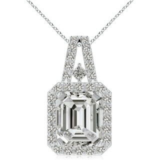 10x8.5mm KI3 Emerald-Cut Diamond Halo Pendant in S999 Silver