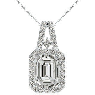 11x8.5mm KI3 Emerald-Cut Diamond Halo Pendant in S999 Silver