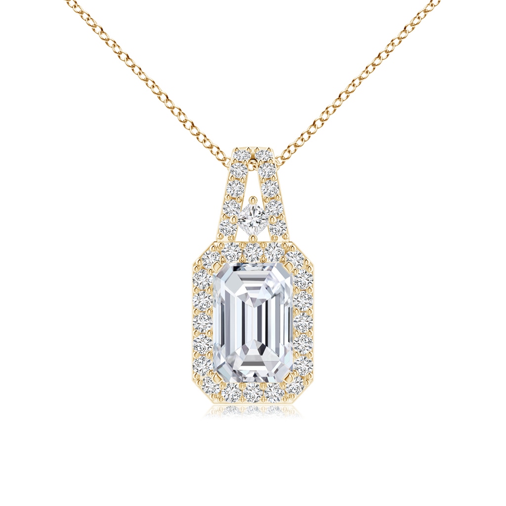 6x4mm HSI2 Emerald-Cut Diamond Halo Pendant in Yellow Gold 