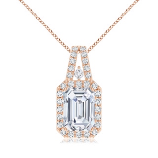 7x5mm GVS2 Emerald-Cut Diamond Halo Pendant in Rose Gold