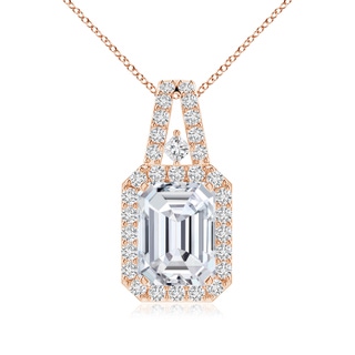 8x6mm HSI2 Emerald-Cut Diamond Halo Pendant in Rose Gold