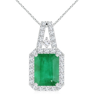 10x8mm A Emerald-Cut Emerald Halo Pendant in P950 Platinum