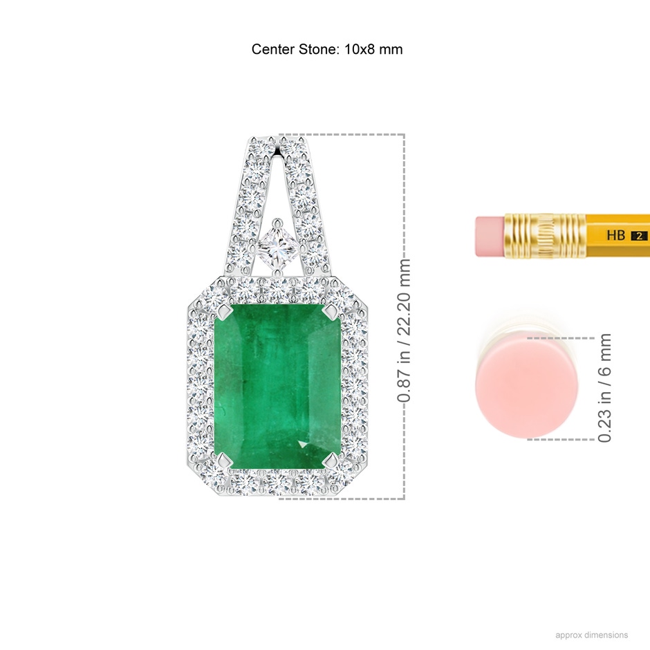 10x8mm A Emerald-Cut Emerald Halo Pendant in P950 Platinum ruler