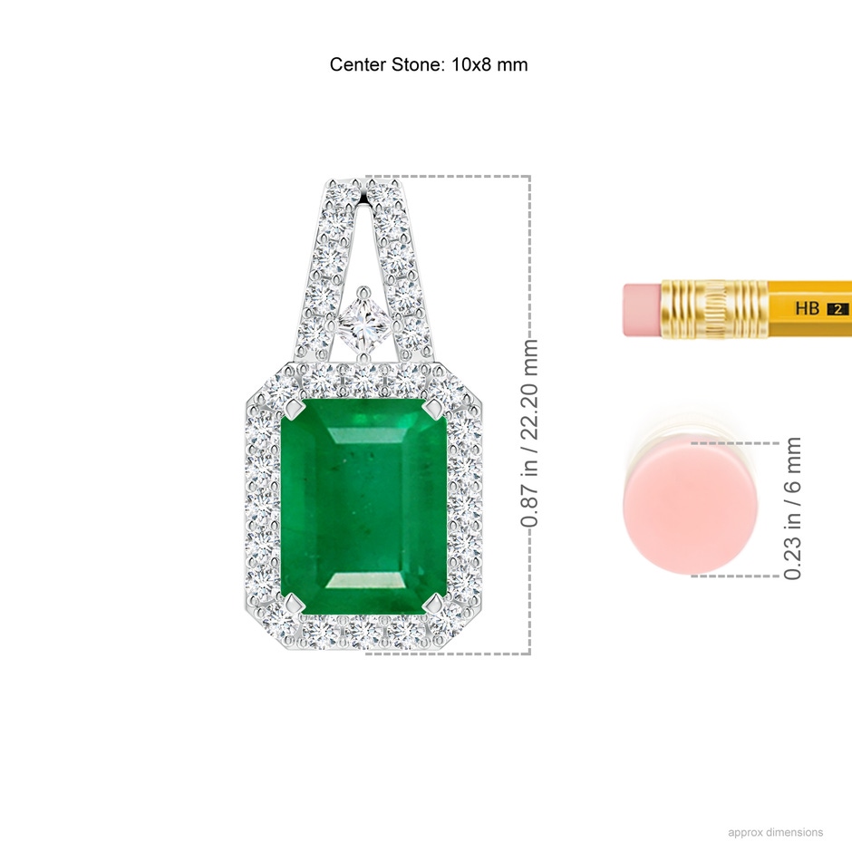 10x8mm AA Emerald-Cut Emerald Halo Pendant in P950 Platinum ruler