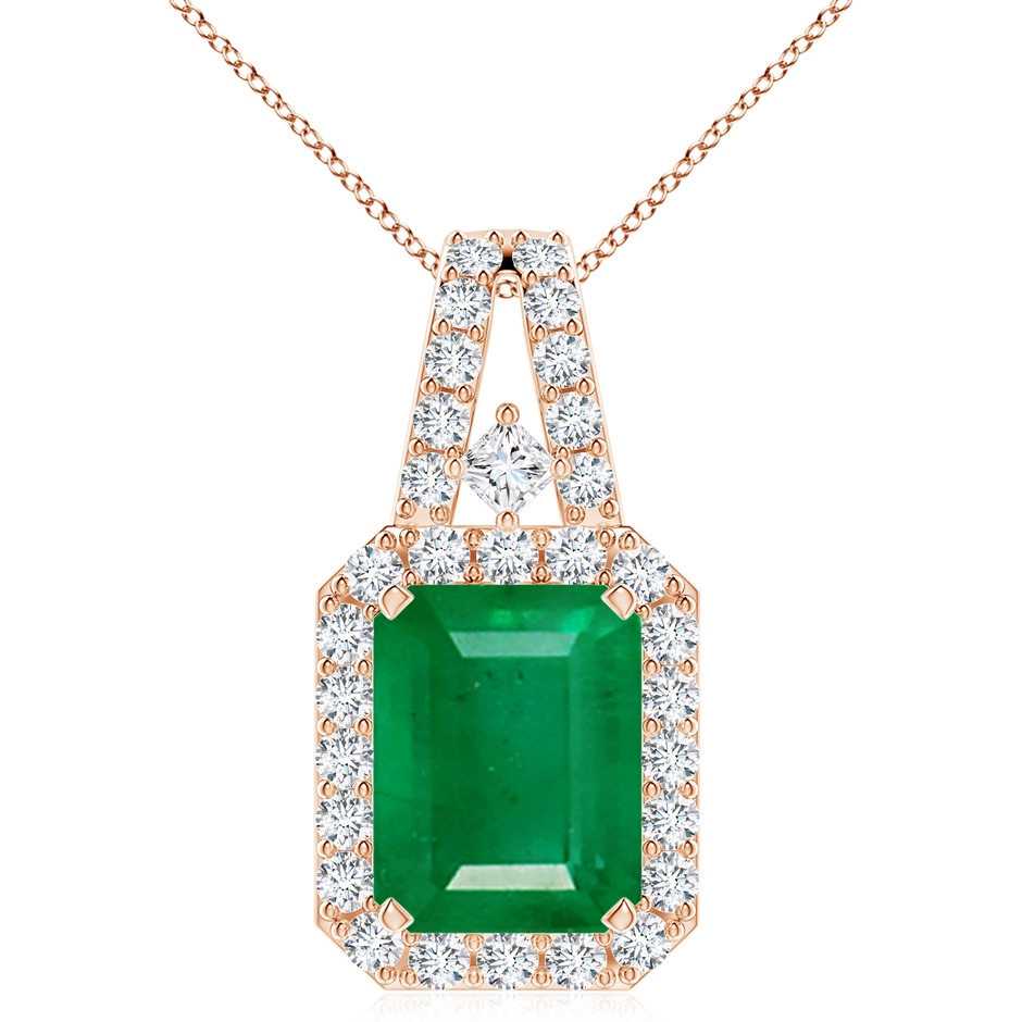 10x8mm AA Emerald-Cut Emerald Halo Pendant in Rose Gold 