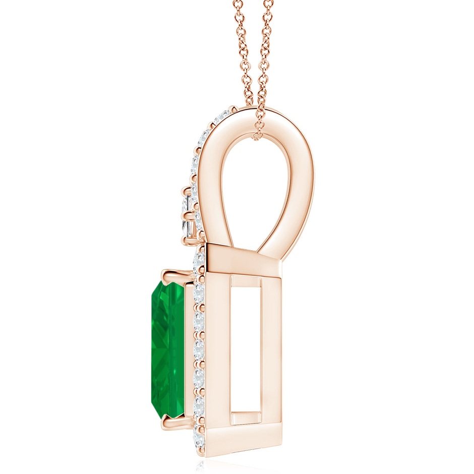 10x8mm AA Emerald-Cut Emerald Halo Pendant in Rose Gold side 199