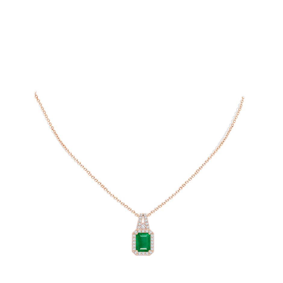 10x8mm AA Emerald-Cut Emerald Halo Pendant in Rose Gold pen