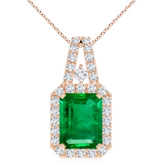 10x8mm AAA Emerald-Cut Emerald Halo Pendant in 9K Rose Gold