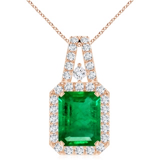 10x8mm AAA Emerald-Cut Emerald Halo Pendant in Rose Gold