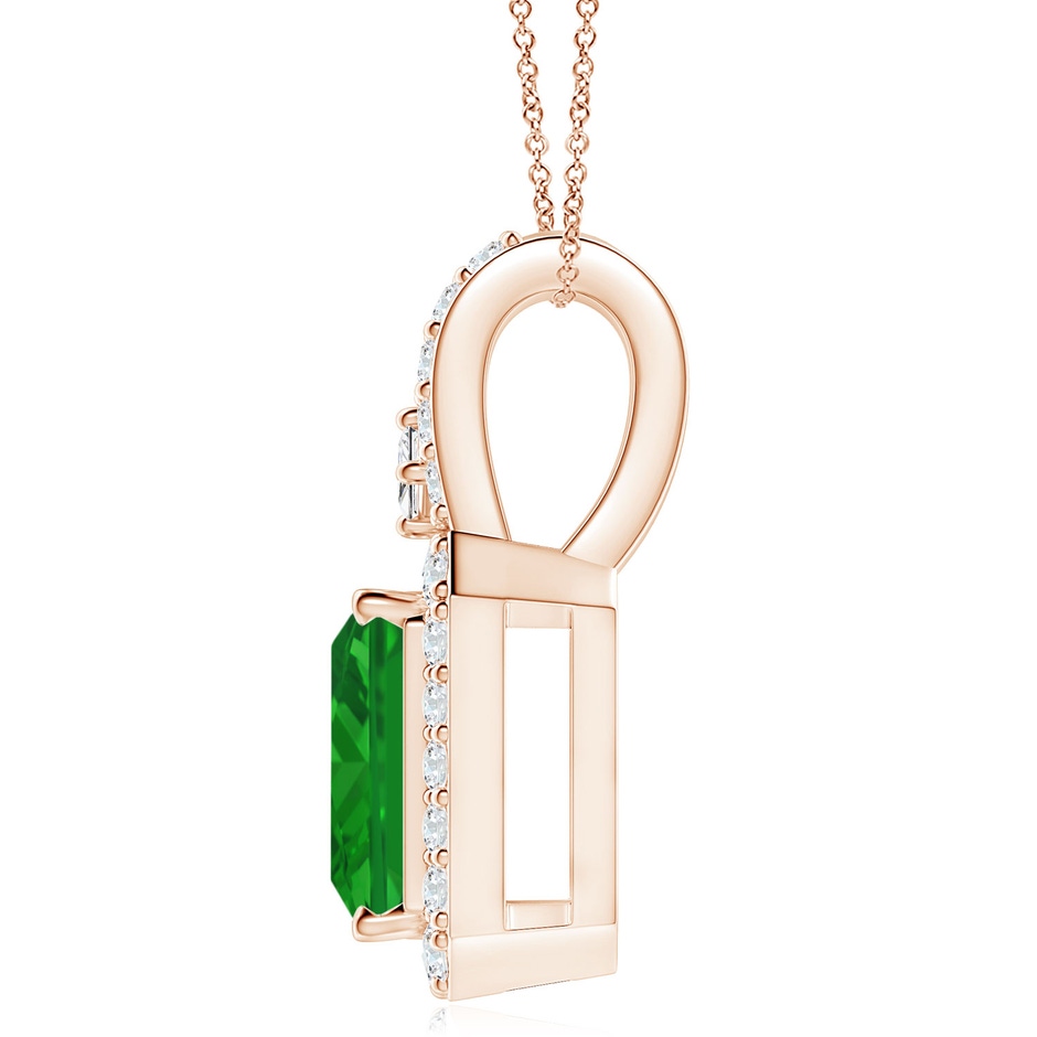 10x8mm AAA Emerald-Cut Emerald Halo Pendant in Rose Gold side 199