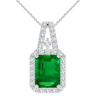 10x8mm AAAA Emerald-Cut Emerald Halo Pendant in P950 Platinum