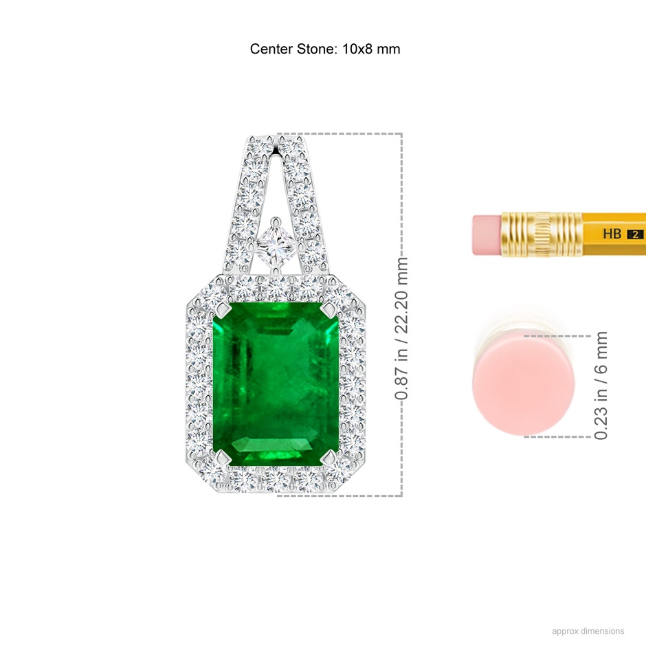 10x8mm AAAA Emerald-Cut Emerald Halo Pendant in P950 Platinum ruler