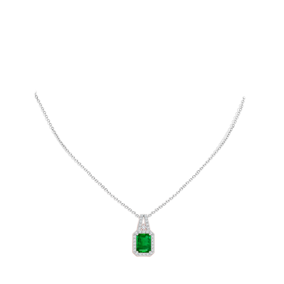 10x8mm AAAA Emerald-Cut Emerald Halo Pendant in P950 Platinum pen